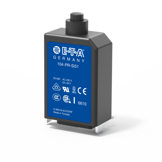 Typ 104-PR von E-T-A: Einpoliger, thermischer Schutzschalter in Kleinbauweise.