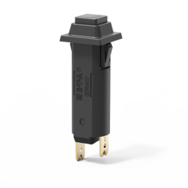 Typ 1110 von E-T-A: Kombination Schutzschalter/Ein-Aus-Schalter mit Druck/Druck-Be­tä­­tigung oder nur Rückstellung.