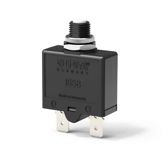 Typ 1658 von E-T-A: Thermischer Schutzschalter in Kleinbauweise mit Gewindehalsbefestigung oder als »Snap-in«-Version.