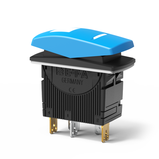 Typ 3131 von E-T-A: Einpoliger Dreistellungsschalter mit Schalt- oder Tastfunktion.
