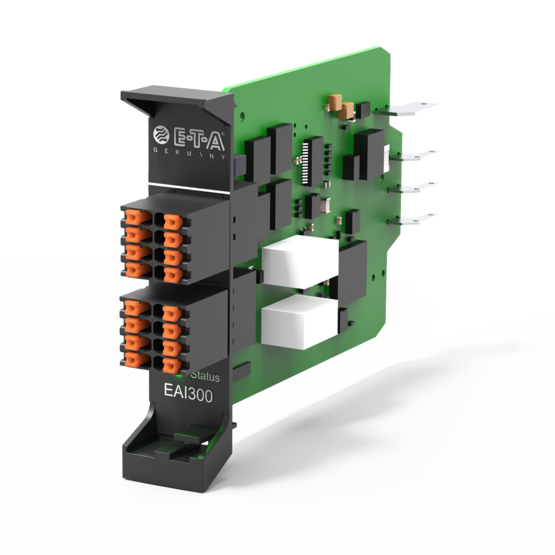 Typ EAI300 von E-T-A: Ermöglicht in Kombination mit dem RCI10 die Erfassung externer Sensordaten, sowie deren Alarmierung.