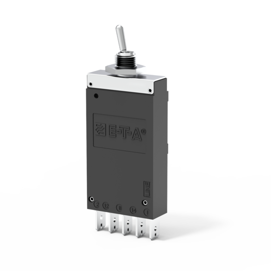 Typ 2215-G von E-T-A: Einpoliger, thermisch-magnetischer Schutzschalter in Kleinbauweise mit Kipphebelbetätigung.