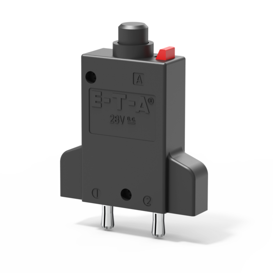 Typ 2-5200 von E-T-A: Einpoliger, thermischer Kfz-Sicherungsautomat für Steckmontage und wahlweise Handauslöser.