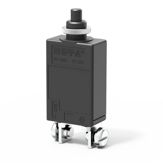 Typ 4130 von E-T-A: Einpoliger, thermischer Schutzschalter mit Gewindehalsmontage mit zuverlässigem Schaltverhalten.