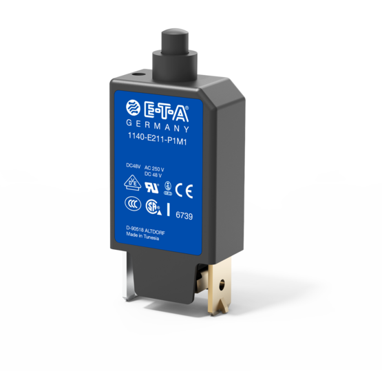 Typ 11140-E von E-T-A: Einpoliger, thermischer Schutzschalter in Kleinbauweise mit zuverlässigem Schaltverhalten.