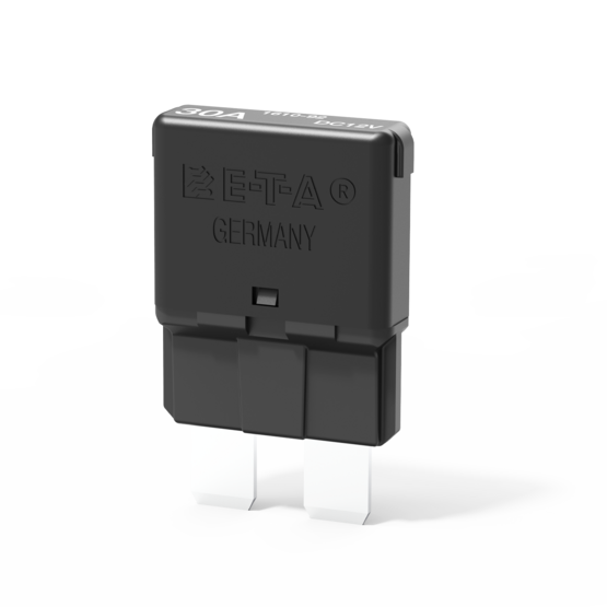 Typ 1610-92 von E-T-A: Einpoliger, thermischer Kfz-Sicherungsautomat in sehr schmaler Bauform.