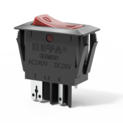Typ 1410-F1 von E-T-A: Kombination Schutzschalter/Ein-Aus-Schalter mit beleuchteter Schaltwippe, einpolig.