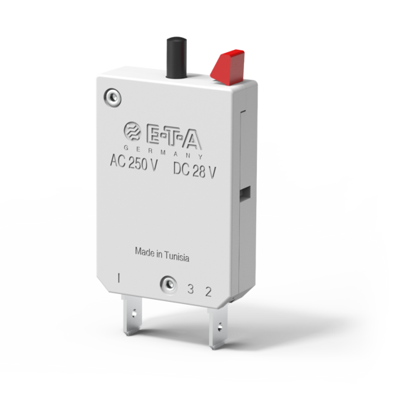 Typ 127 von E-T-A: Einpoliger, thermischer Schutzschalter mit verschiedenen Befestigungsarten.